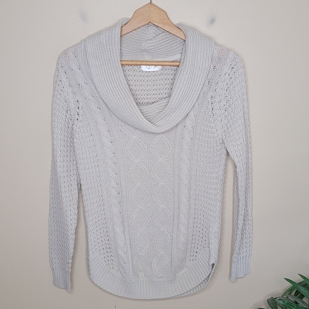 RD Style Cream Cable Knit Chunky Cowl Neck Sweater Size Small Neutral
